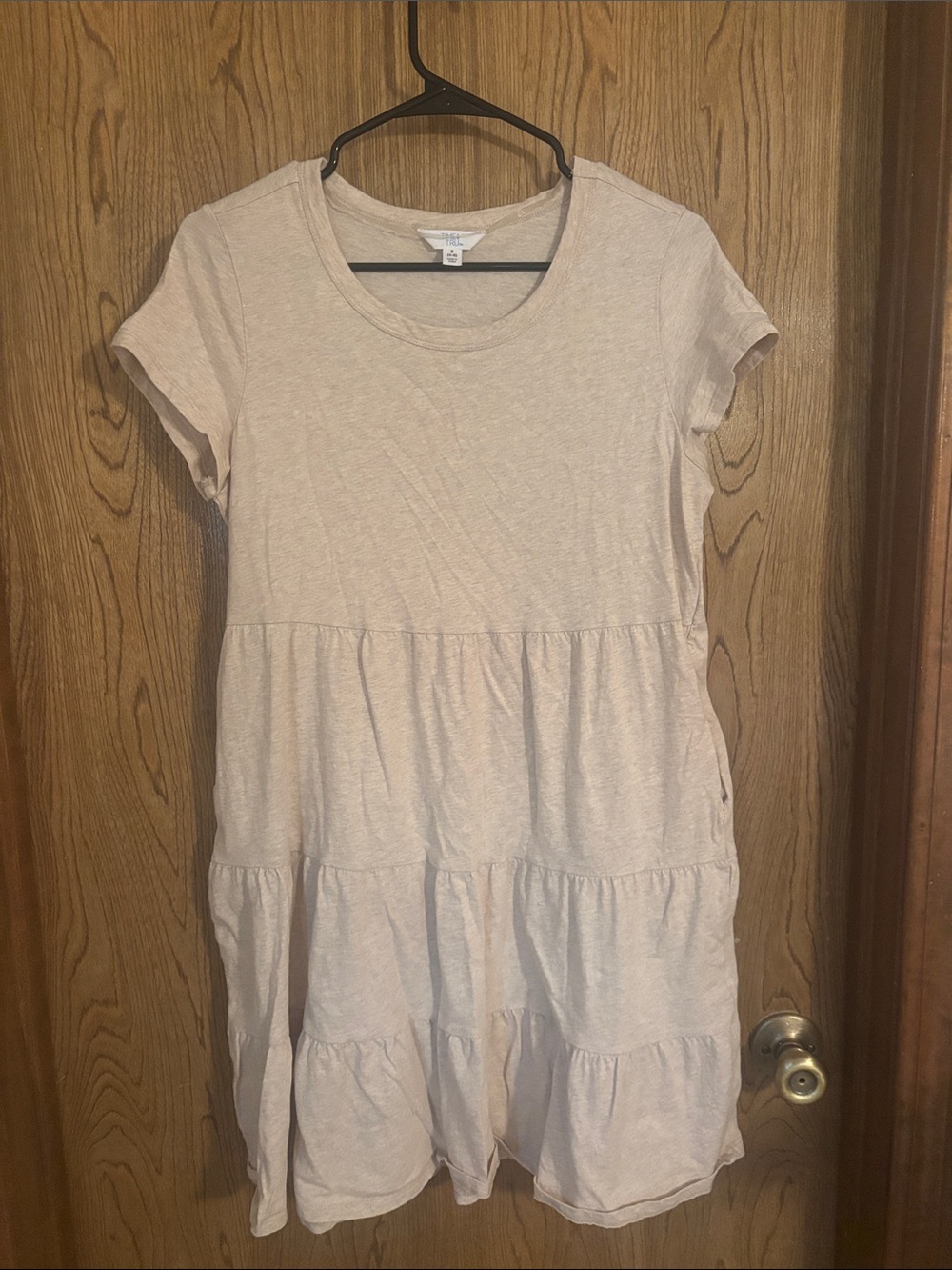 Time and Tru Pale Blush Tiered Short Sleeve Dress